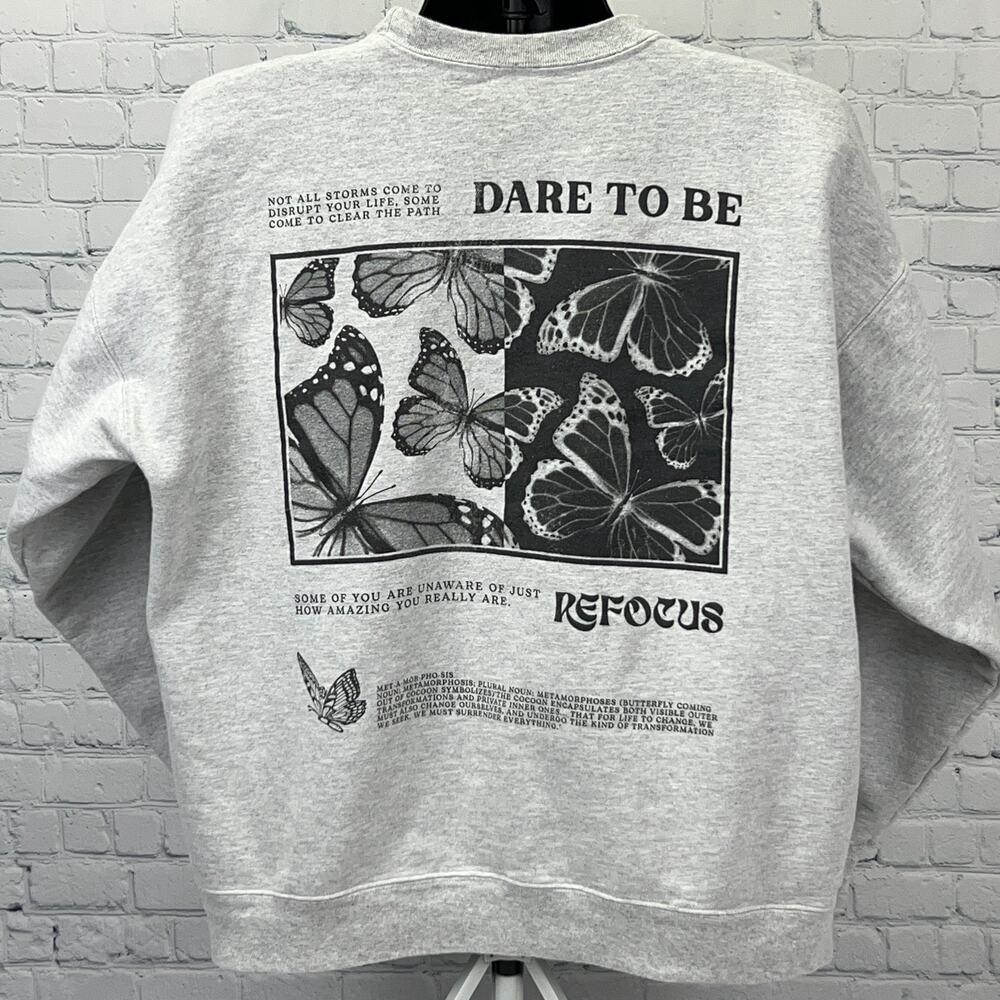 KK Fit Twins Kathryn Kendra Dare to Be Butterfly Sweatshirt XL Gray Crewneck